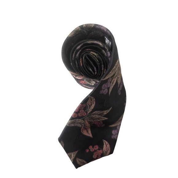 Don Loper Beverly Hills 80s Jacquard Tie Botanical Gold Leaf Pattern Black 4"W - Picture 8 of 9